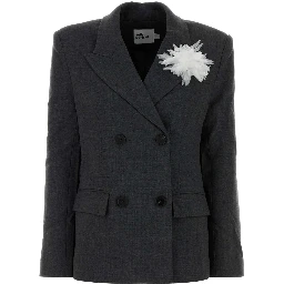 GREY DOUBLE BREASTED FLOWER BLAZER