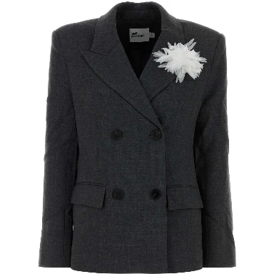 GREY DOUBLE BREASTED FLOWER BLAZER
