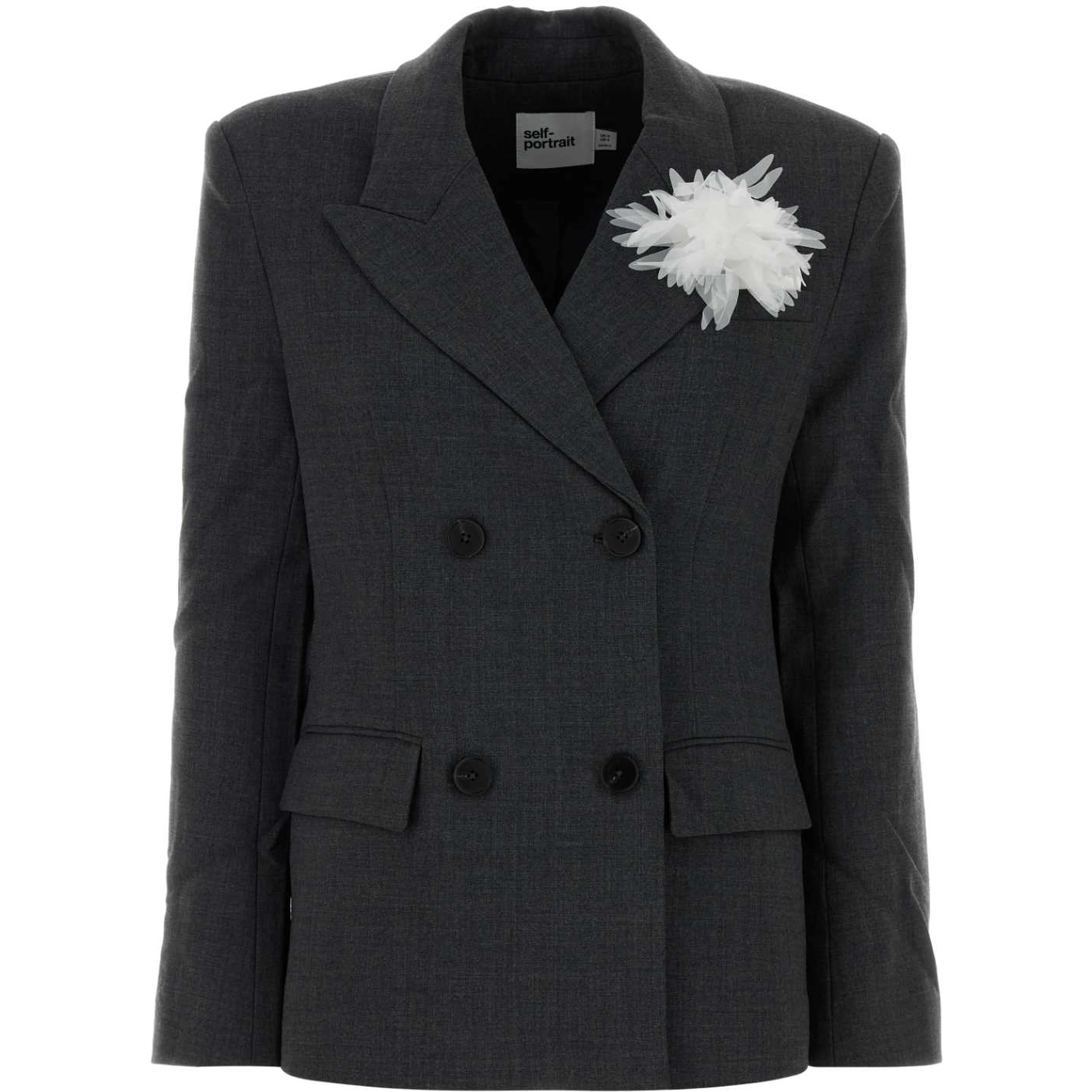 GREY DOUBLE BREASTED FLOWER BLAZER