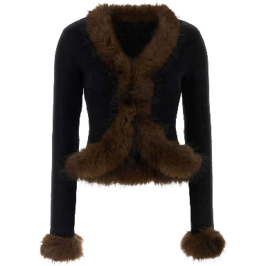 BLACK FAUX FUR KNIT CARDIGAN