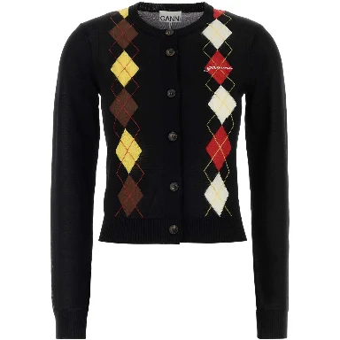 Light Cotton Argyle Cardigan