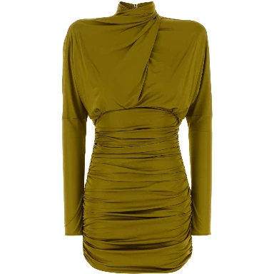 LS OPEN BACK DRAPED VISCOSE JERSEY DRESS