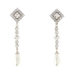 CRYSTAL EARRING WITH PENDANT PEARL