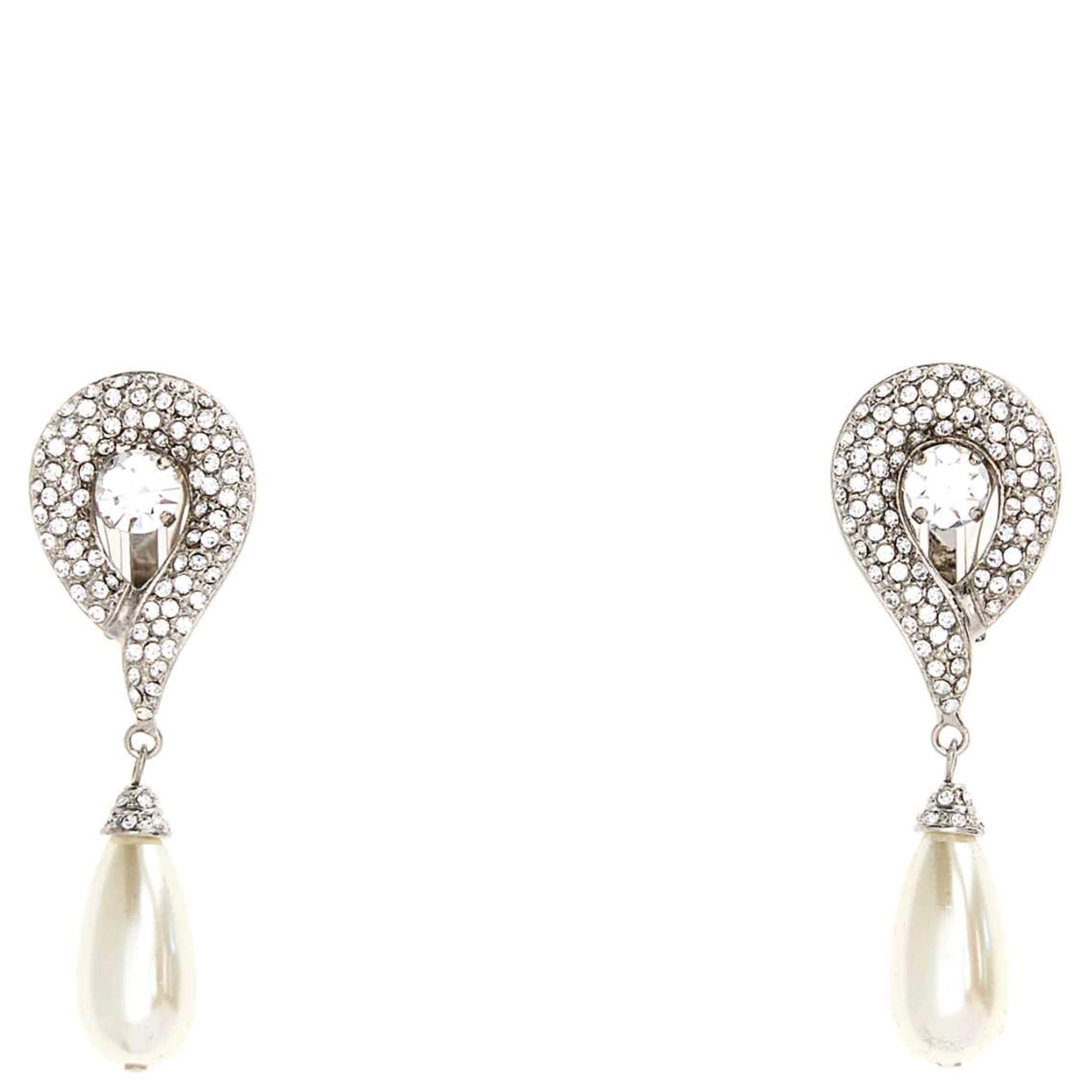 CRYSTAL EARRINGS WITH PENDANT PEARL