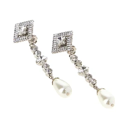 CRYSTAL EARRING WITH PENDANT PEARL