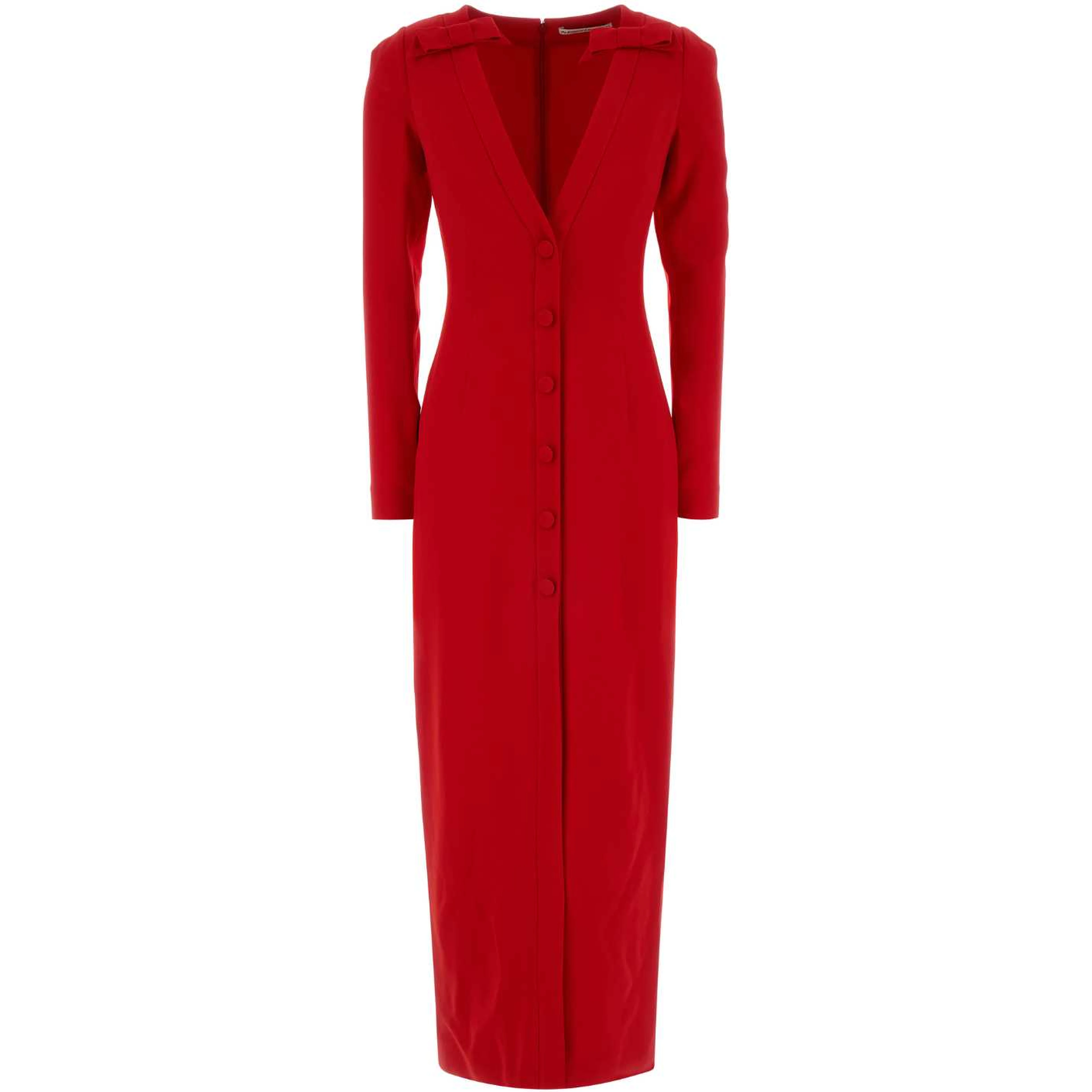 CADY EVENING DRESS WITH DEEP ''V'' NECKLINE & BOWS