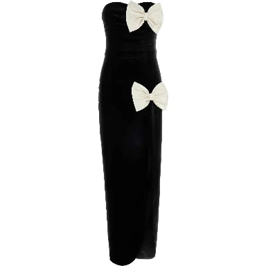 VELVET EVENING DRESS WITH BOWS