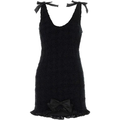 CHECK TWEED BOUCLE MINI DRESS WITH DEEP NECKLINE