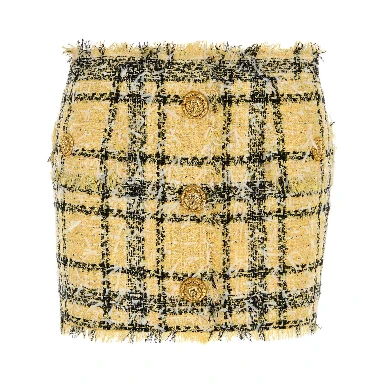 BUTTONED GLITTERED TWEED MINI SKIRT