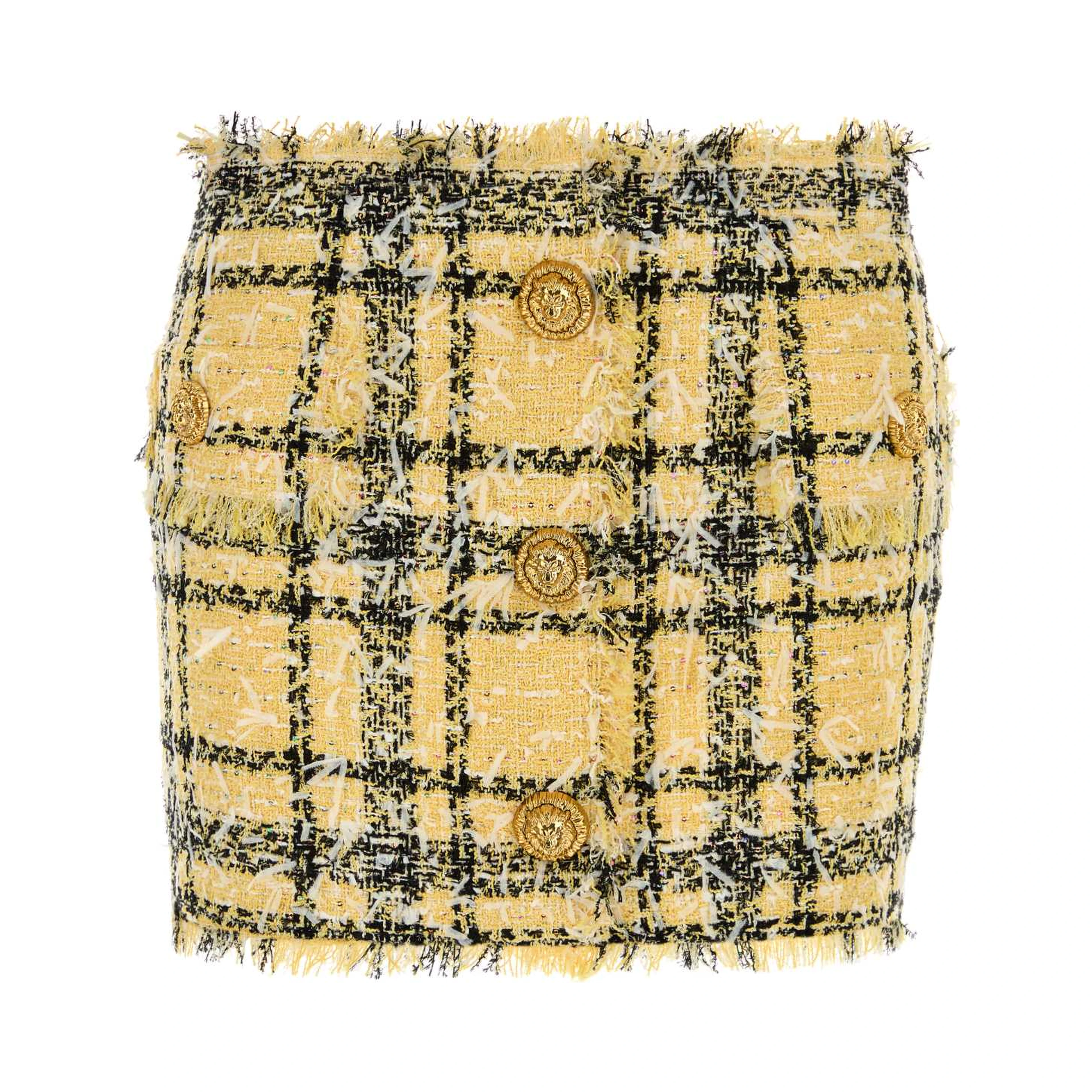 BUTTONED GLITTERED TWEED MINI SKIRT