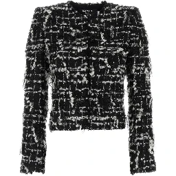 BUTTONED B&W EMBELLISHED TWEED JACKET