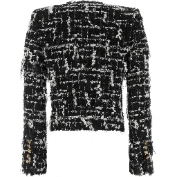 BUTTONED B&W EMBELLISHED TWEED JACKET