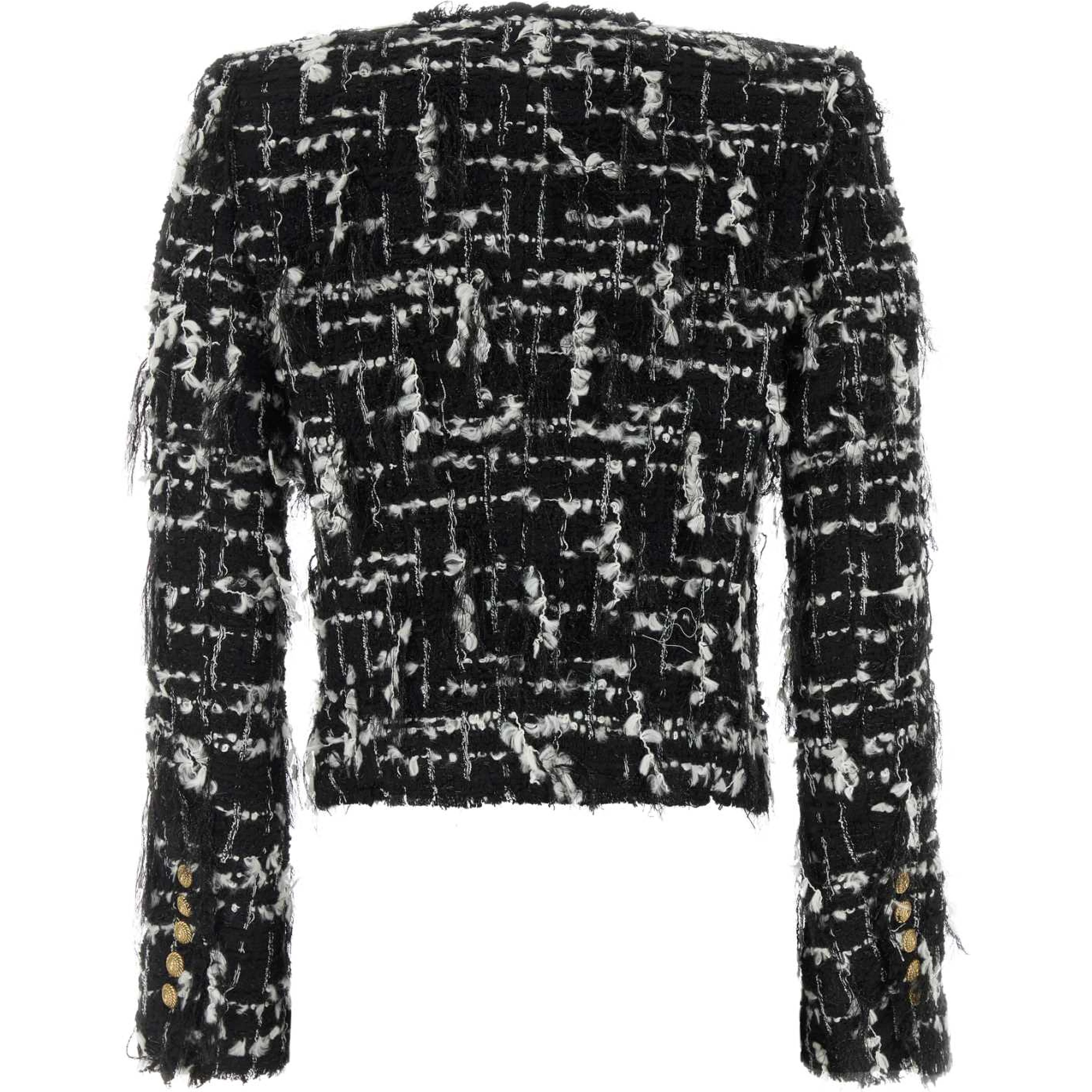 BUTTONED B&W EMBELLISHED TWEED JACKET