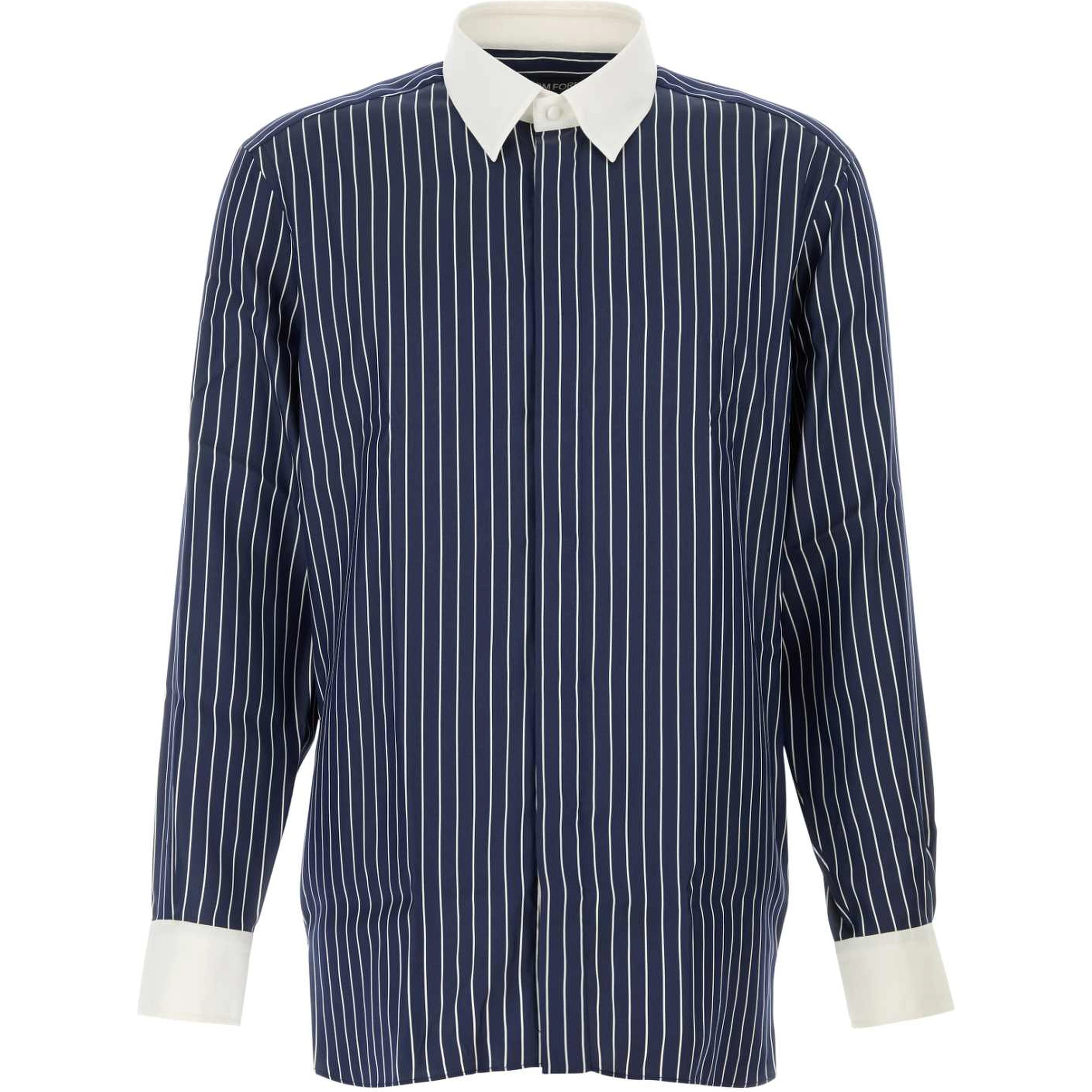PURE SILK PINSTRIPE JACQUARD CONTRAST FLUID FIT SH
