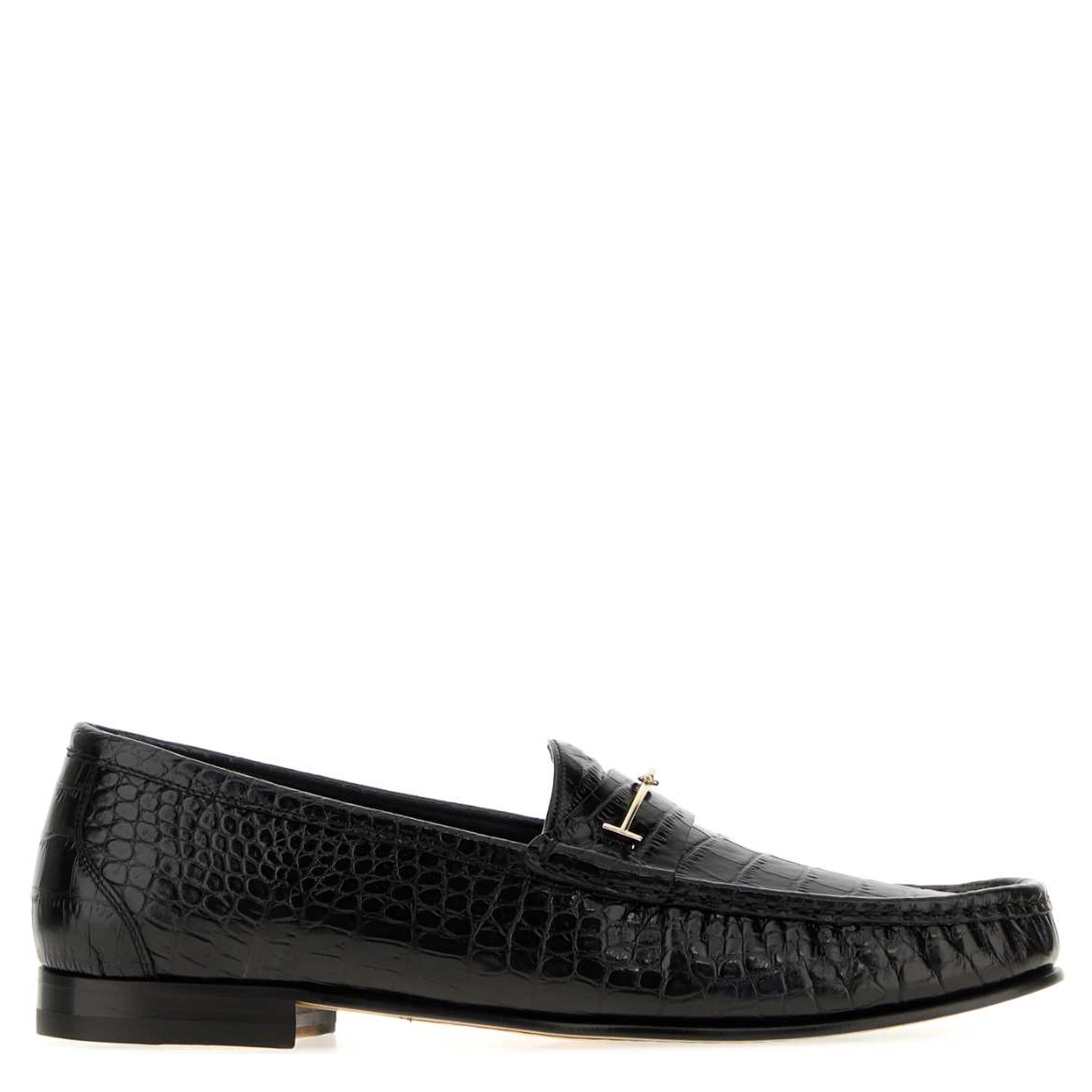 SHINY STAMPED CROC DOUBLE T HARDWARE OSCAR LOAFER