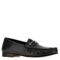 SHINY STAMPED CROC DOUBLE T HARDWARE OSCAR LOAFER