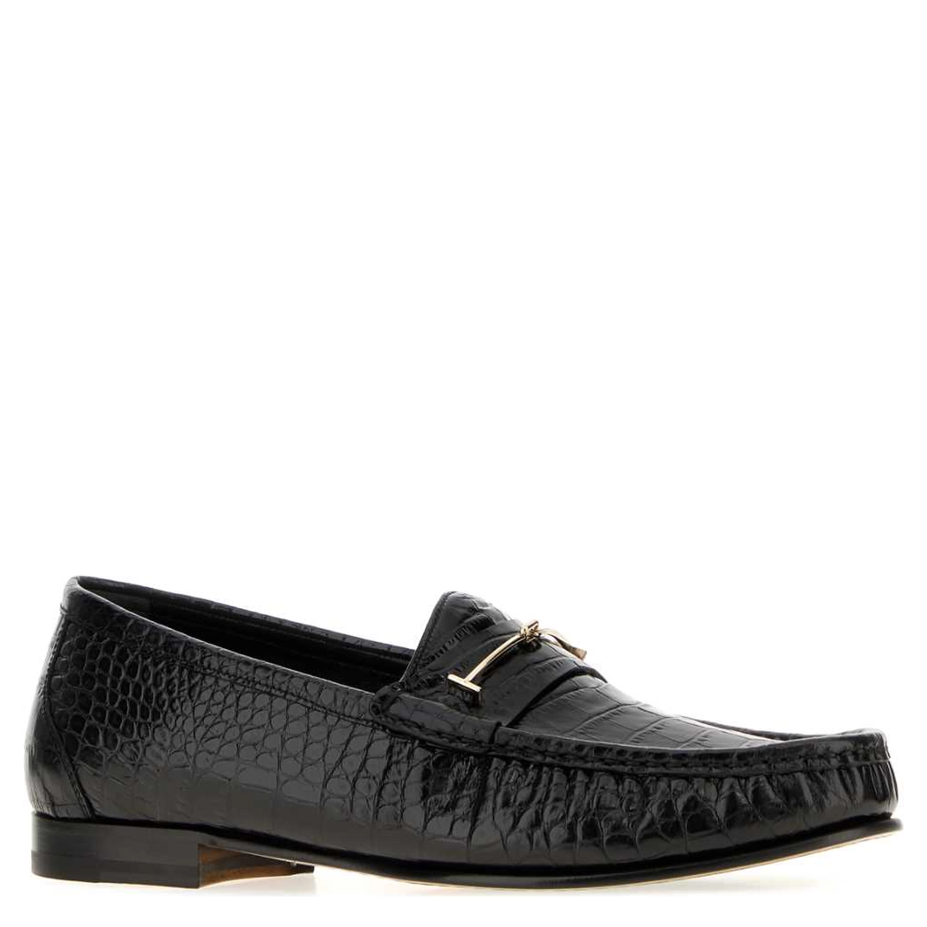 SHINY STAMPED CROC DOUBLE T HARDWARE OSCAR LOAFER