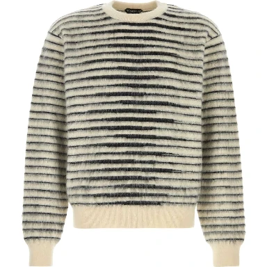 BRUSHED STRIPE MOHAIR LS CREW NECK