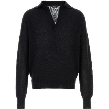 SEAMLESS CASHMERE SILK LS BUTTONLESS POLO