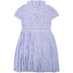 LILAC PLEATED POINTELLE KNIT DRESS