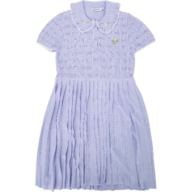 LILAC PLEATED POINTELLE KNIT DRESS