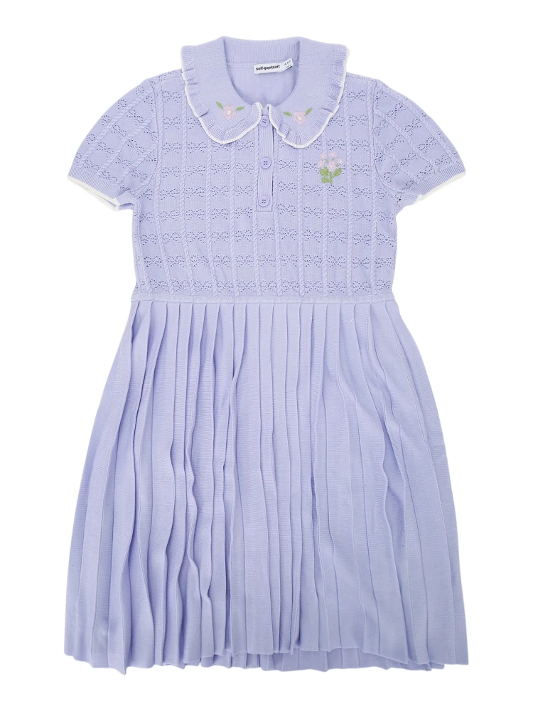 LILAC PLEATED POINTELLE KNIT DRESS