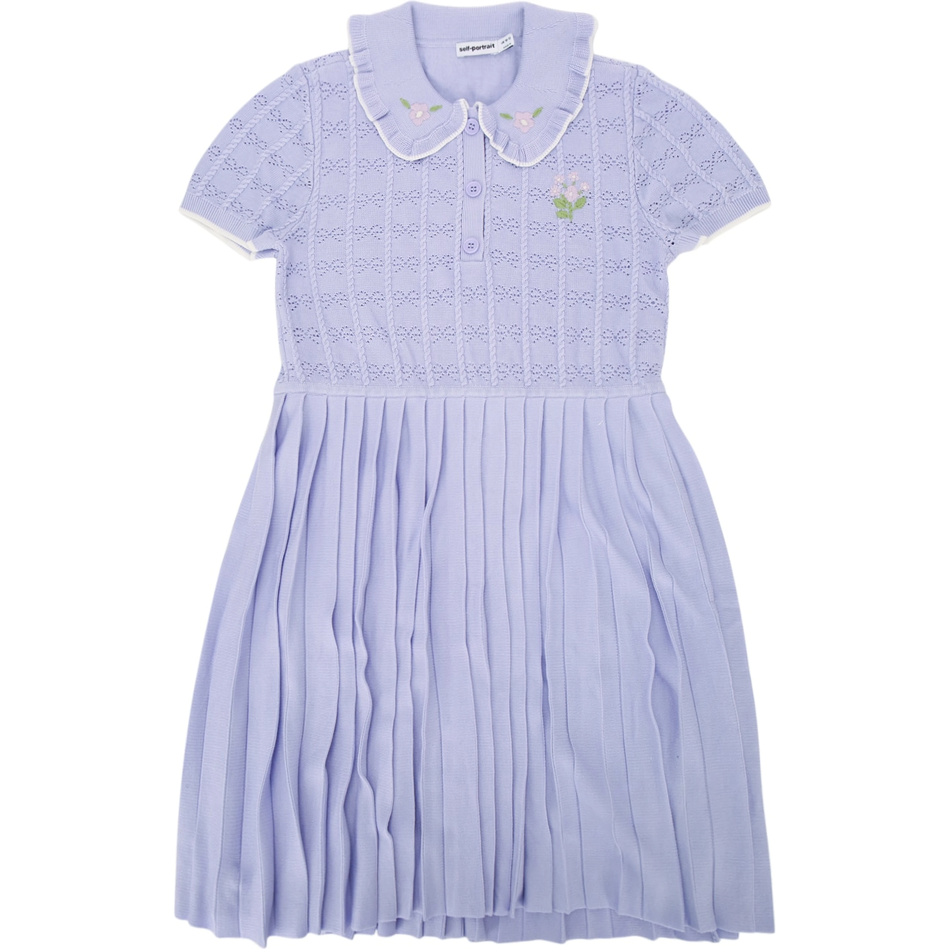 LILAC PLEATED POINTELLE KNIT DRESS