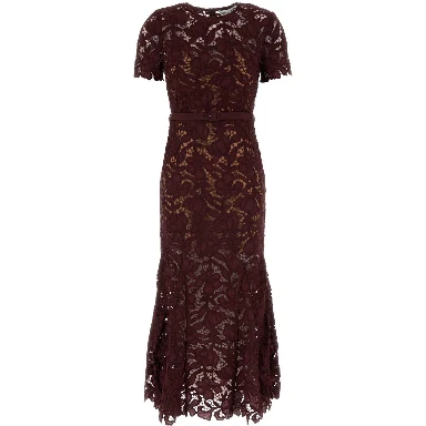 BURGUNDY LACE MIDI DRESS
