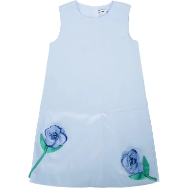 BLUE BONDED SATIN 3D FLOWER DRESS