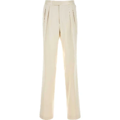 PURE SILK PEACHED GABARDINE DOUBLE PLEAT PANT