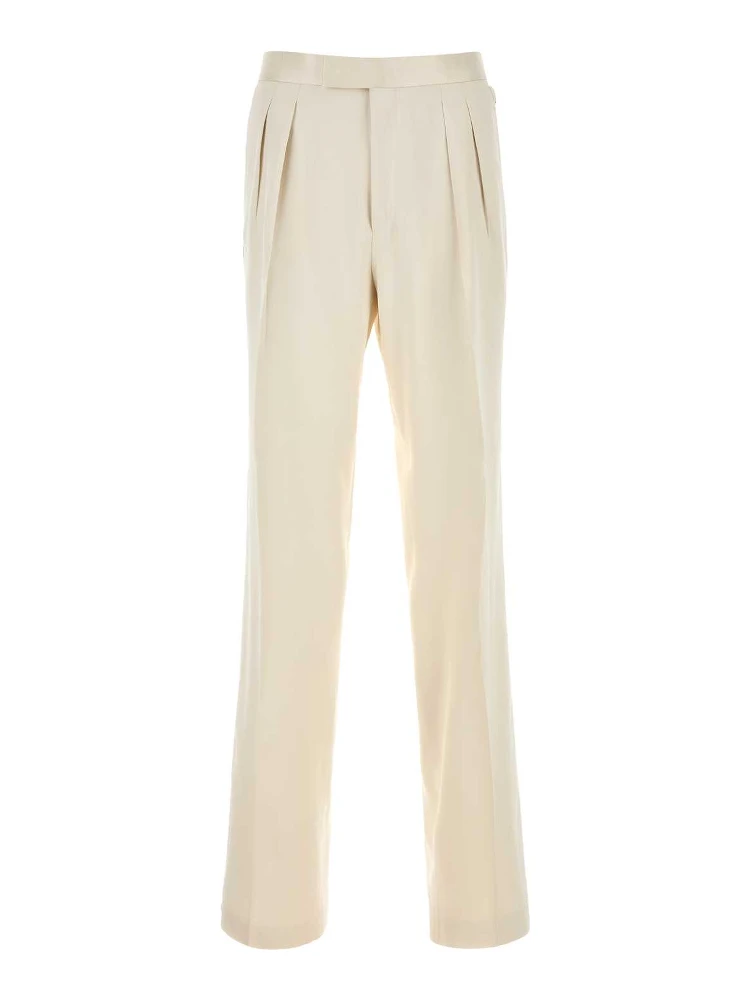 PURE SILK PEACHED GABARDINE DOUBLE PLEAT PANT