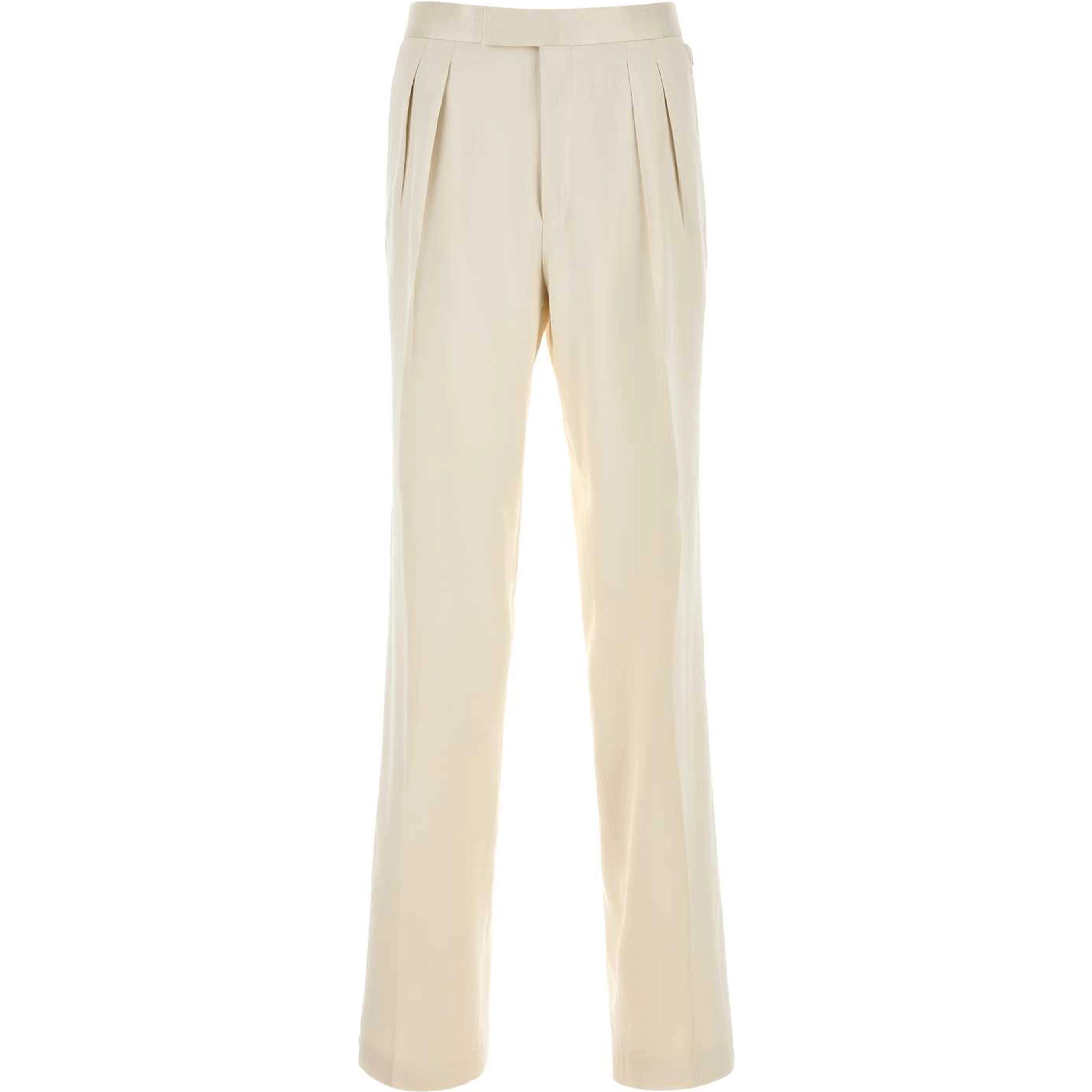 PURE SILK PEACHED GABARDINE DOUBLE PLEAT PANT