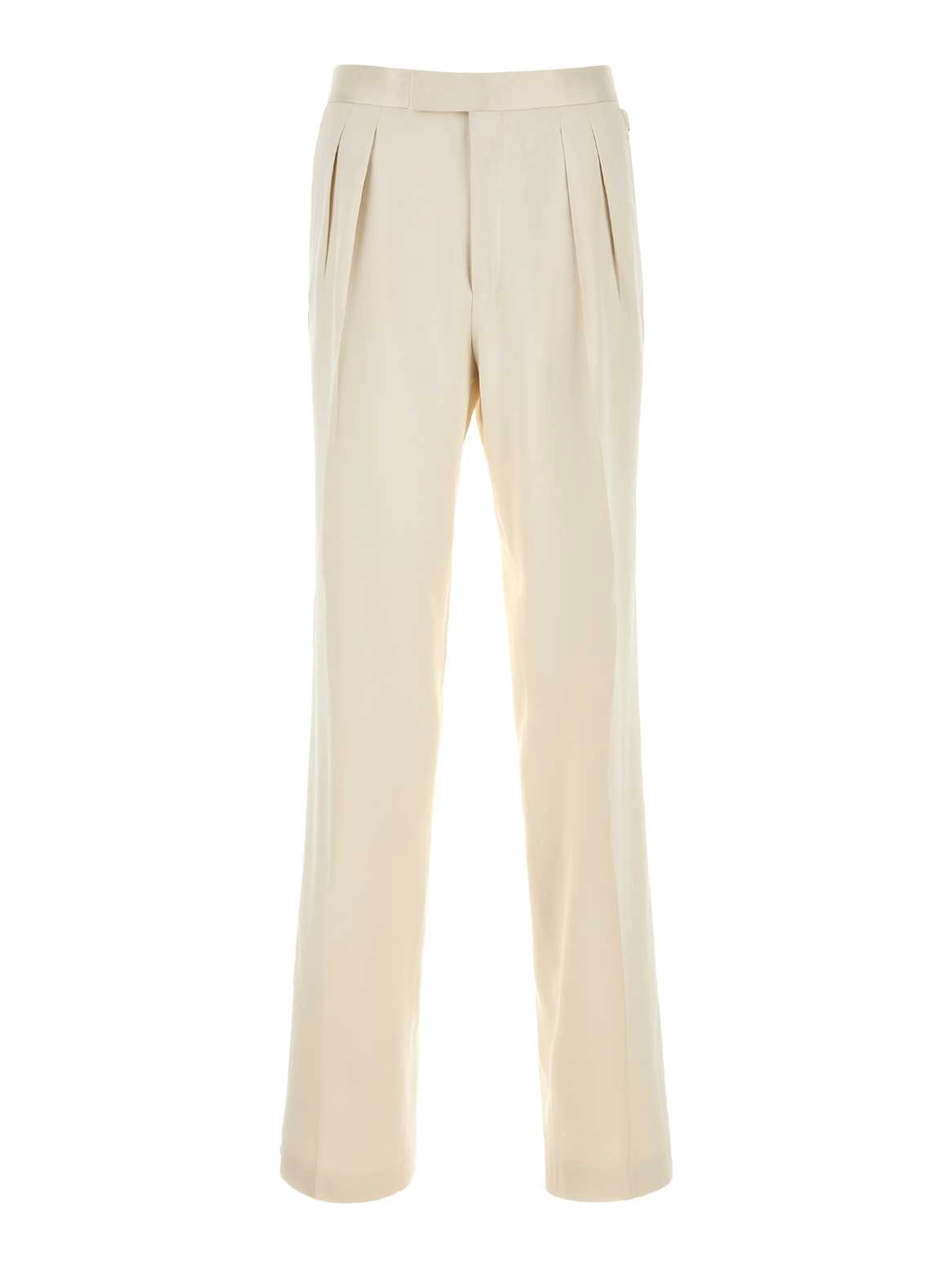PURE SILK PEACHED GABARDINE DOUBLE PLEAT PANT