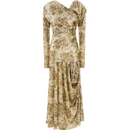 PRINTED VELOUR JERSEY RUCHED LONG DRESS