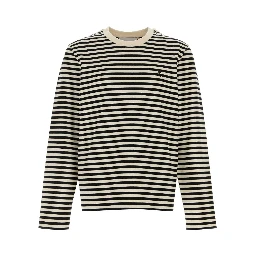 LONGSLEEVESSTRIPEDTSHIRTWITHBLACKAMIDECOEUREMBROID
