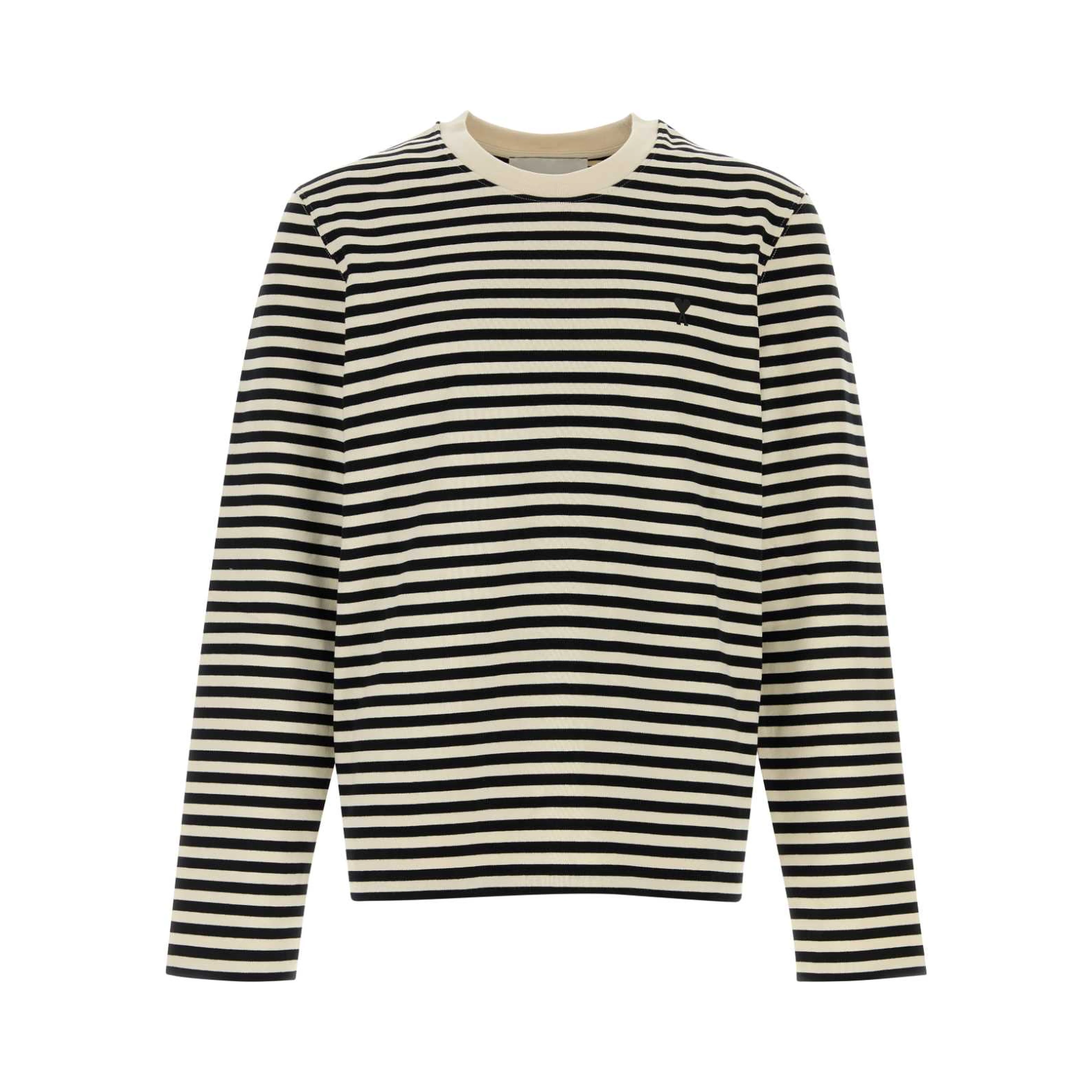 LONGSLEEVESSTRIPEDTSHIRTWITHBLACKAMIDECOEUREMBROID