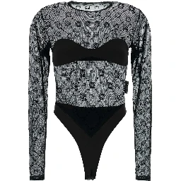 MOONOGRAM MESH FLOCK LS BODYSUIT TOP