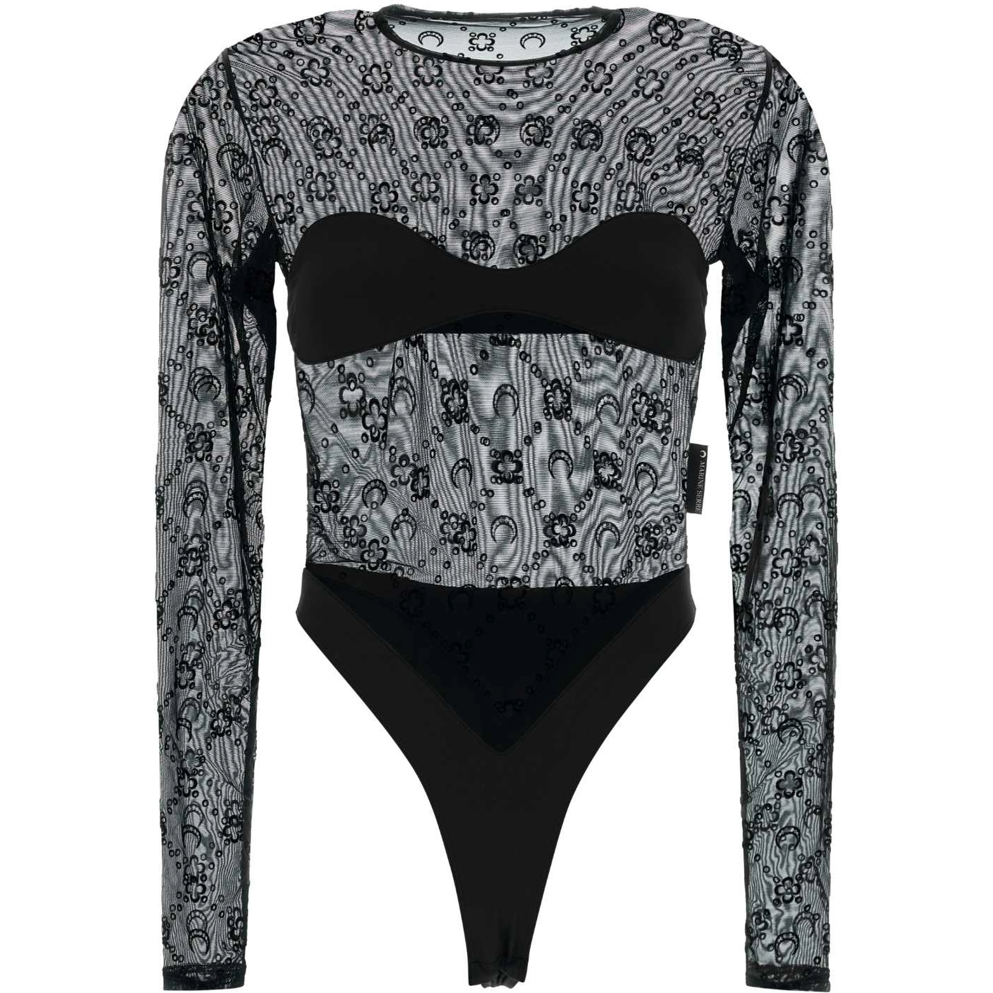 MOONOGRAM MESH FLOCK LS BODYSUIT TOP