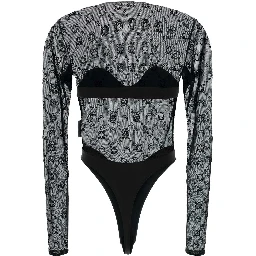 MOONOGRAM MESH FLOCK LS BODYSUIT TOP