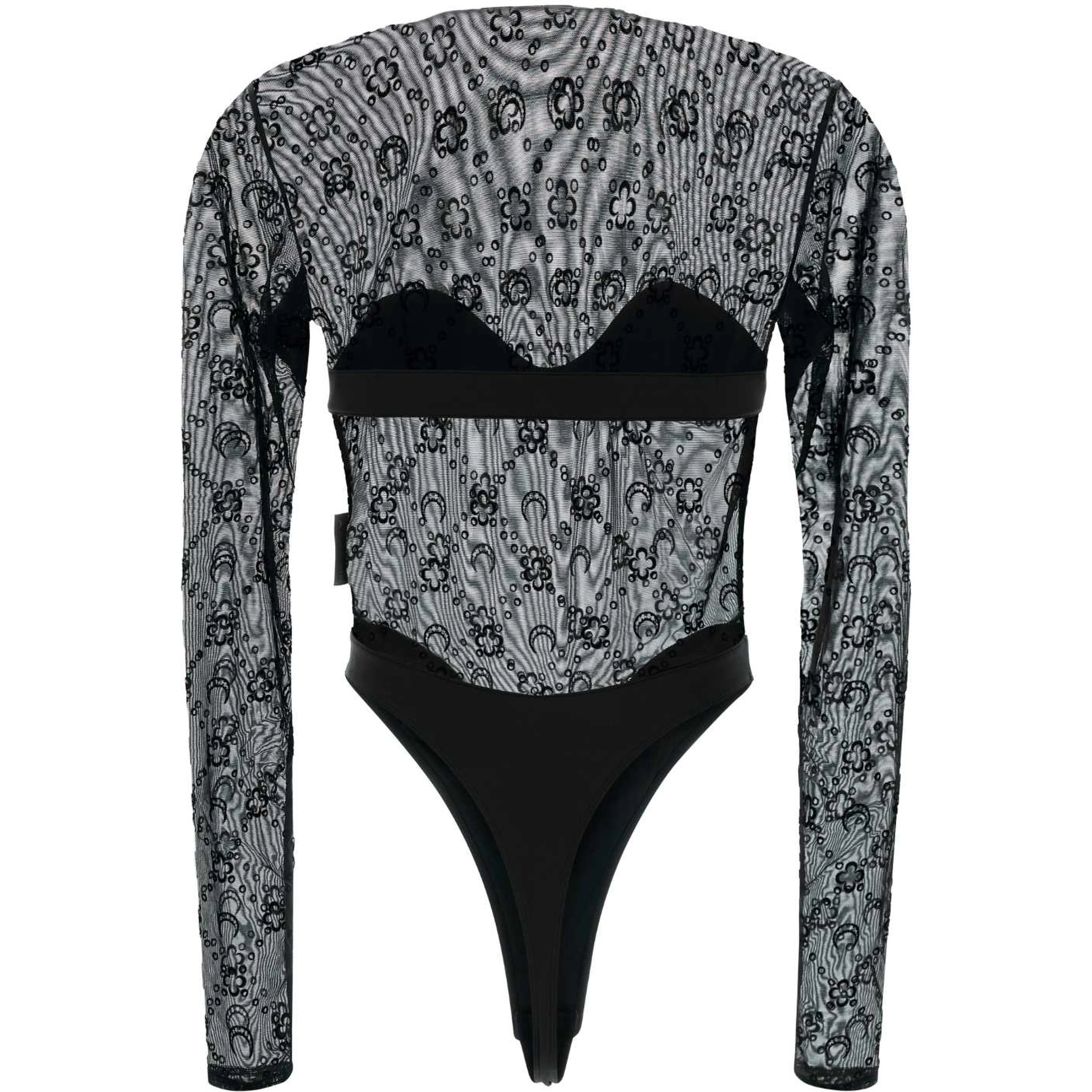 MOONOGRAM MESH FLOCK LS BODYSUIT TOP