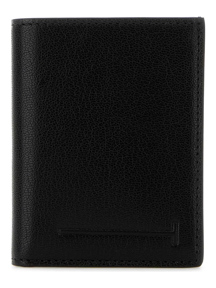 SUPPLE GRAIN LEATHER ELONGATED T LINE FOLDING CARD