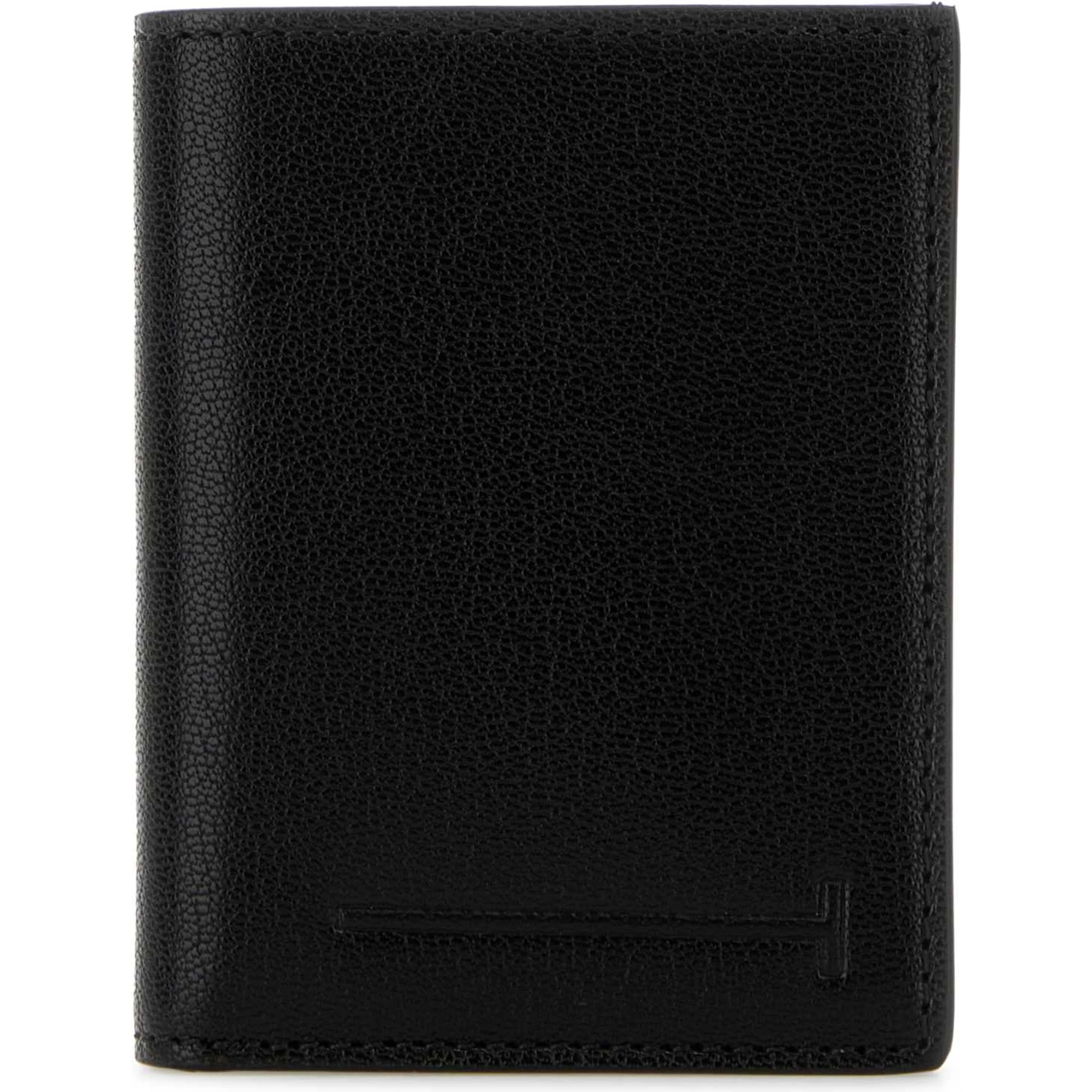 SUPPLE GRAIN LEATHER ELONGATED T LINE FOLDING CARD