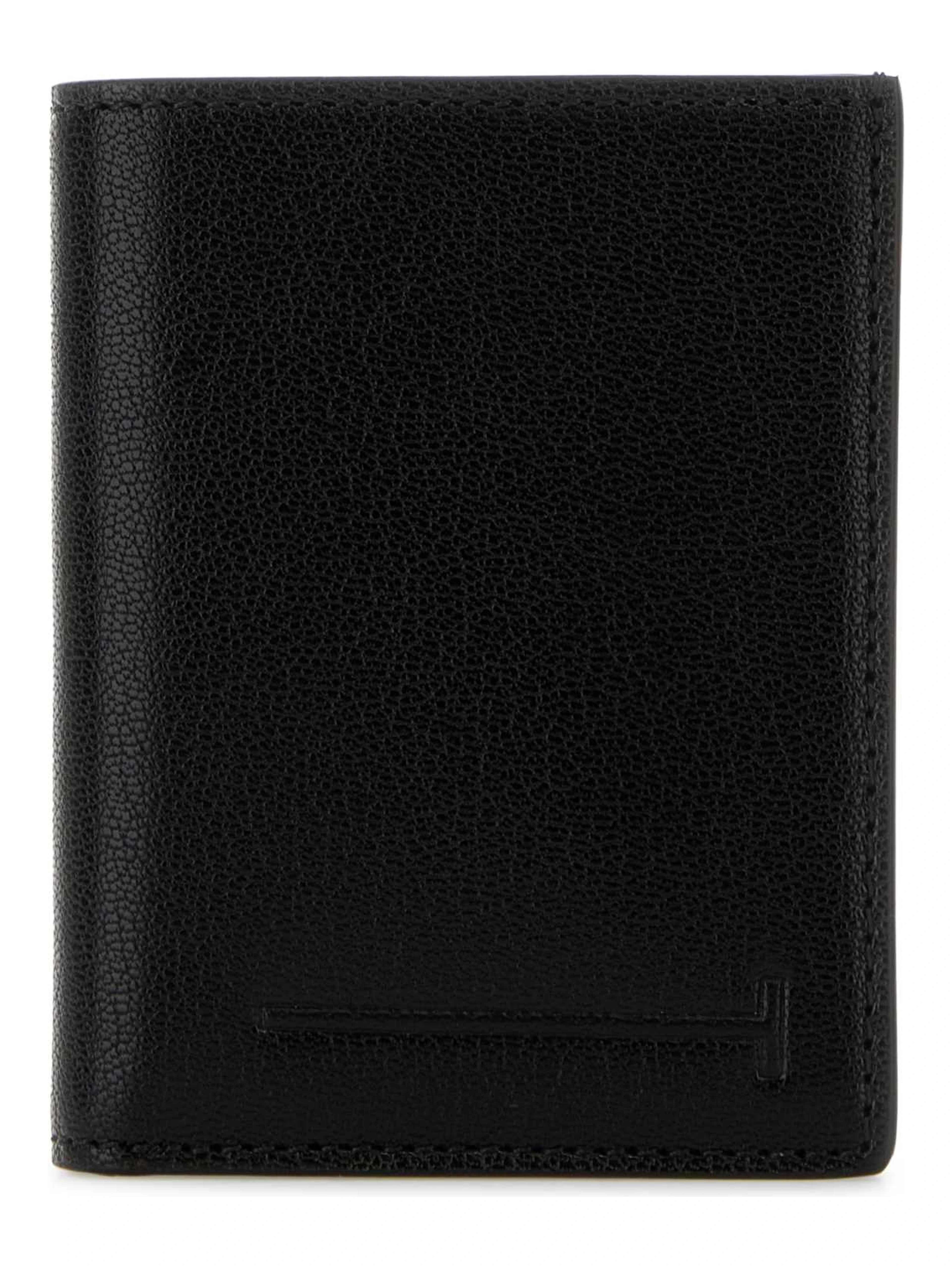 SUPPLE GRAIN LEATHER ELONGATED T LINE FOLDING CARD