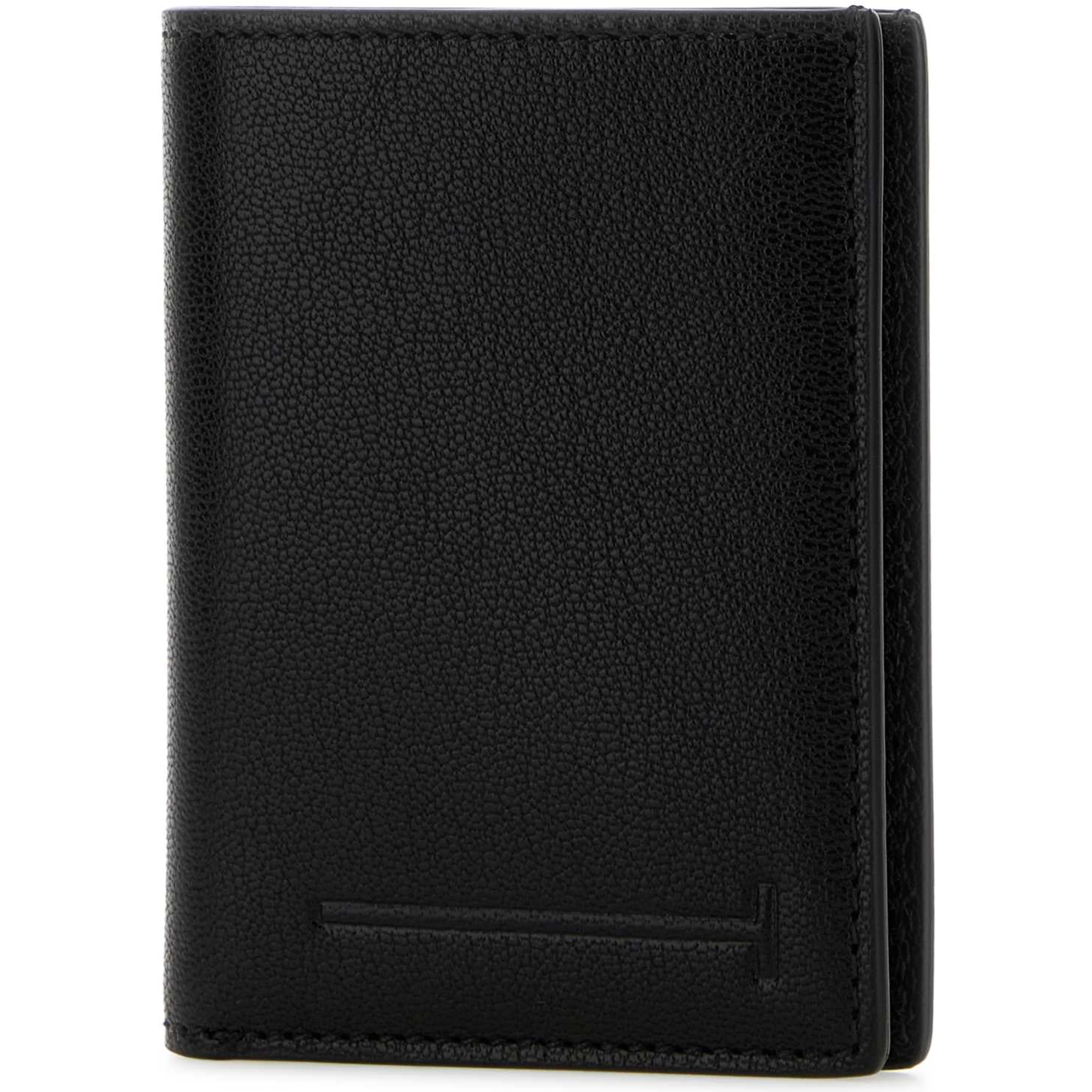 SUPPLE GRAIN LEATHER ELONGATED T LINE FOLDING CARD