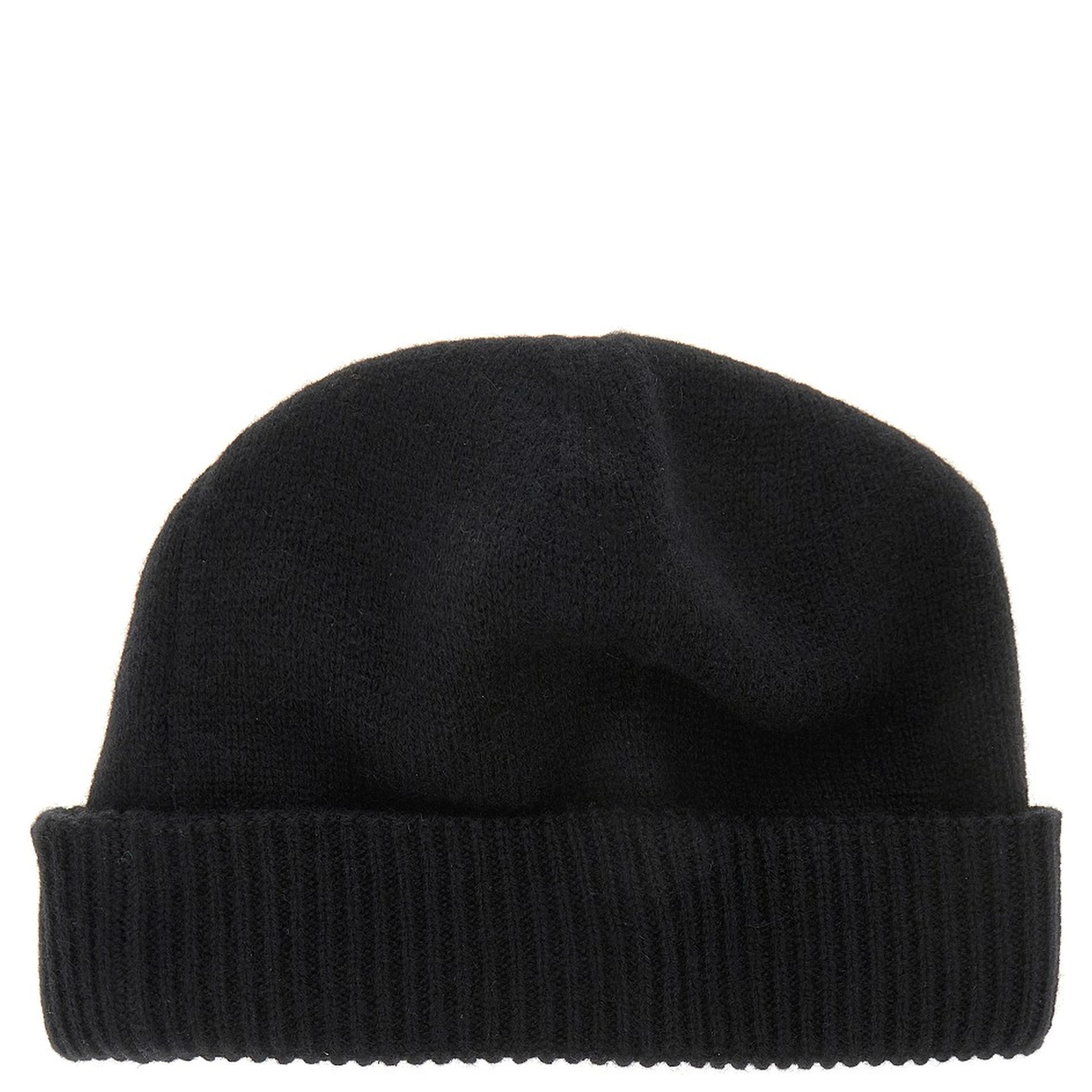 Cashmere beanie hat with leather logo patch