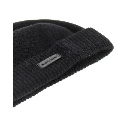 Cashmere beanie hat with leather logo patch
