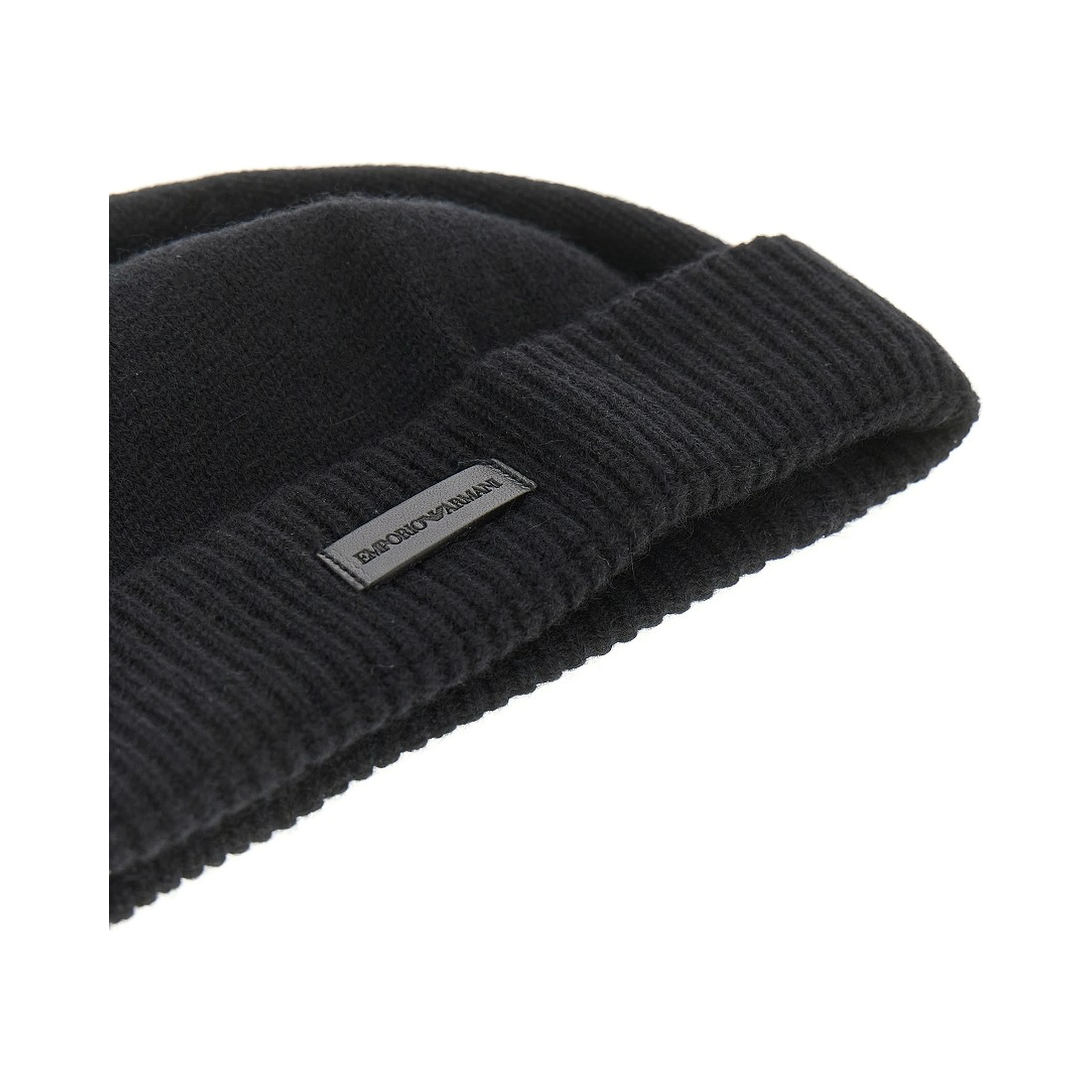 Cashmere beanie hat with leather logo patch