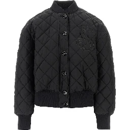Diamond-quilted twill padded bomber jacket