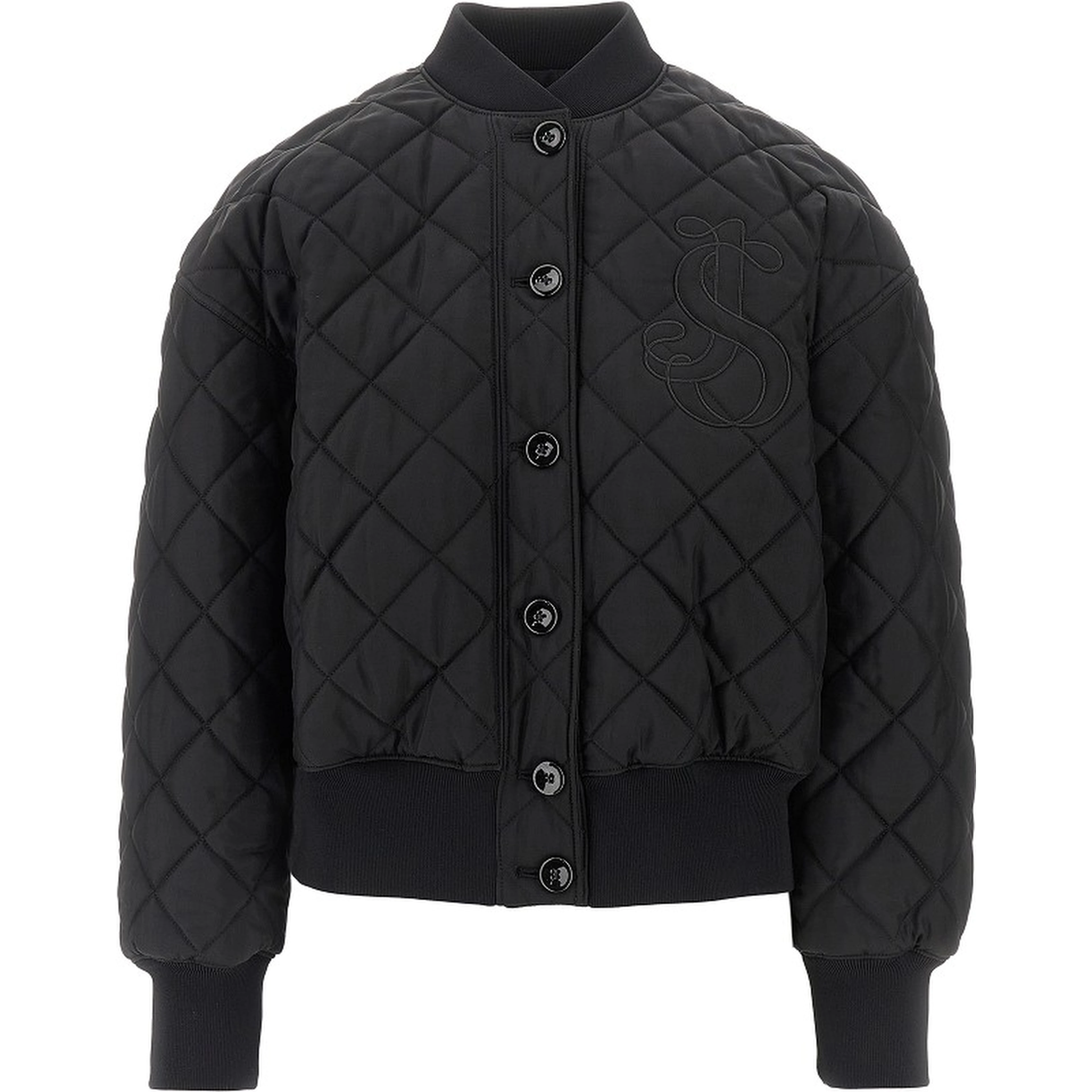 Diamond-quilted twill padded bomber jacket