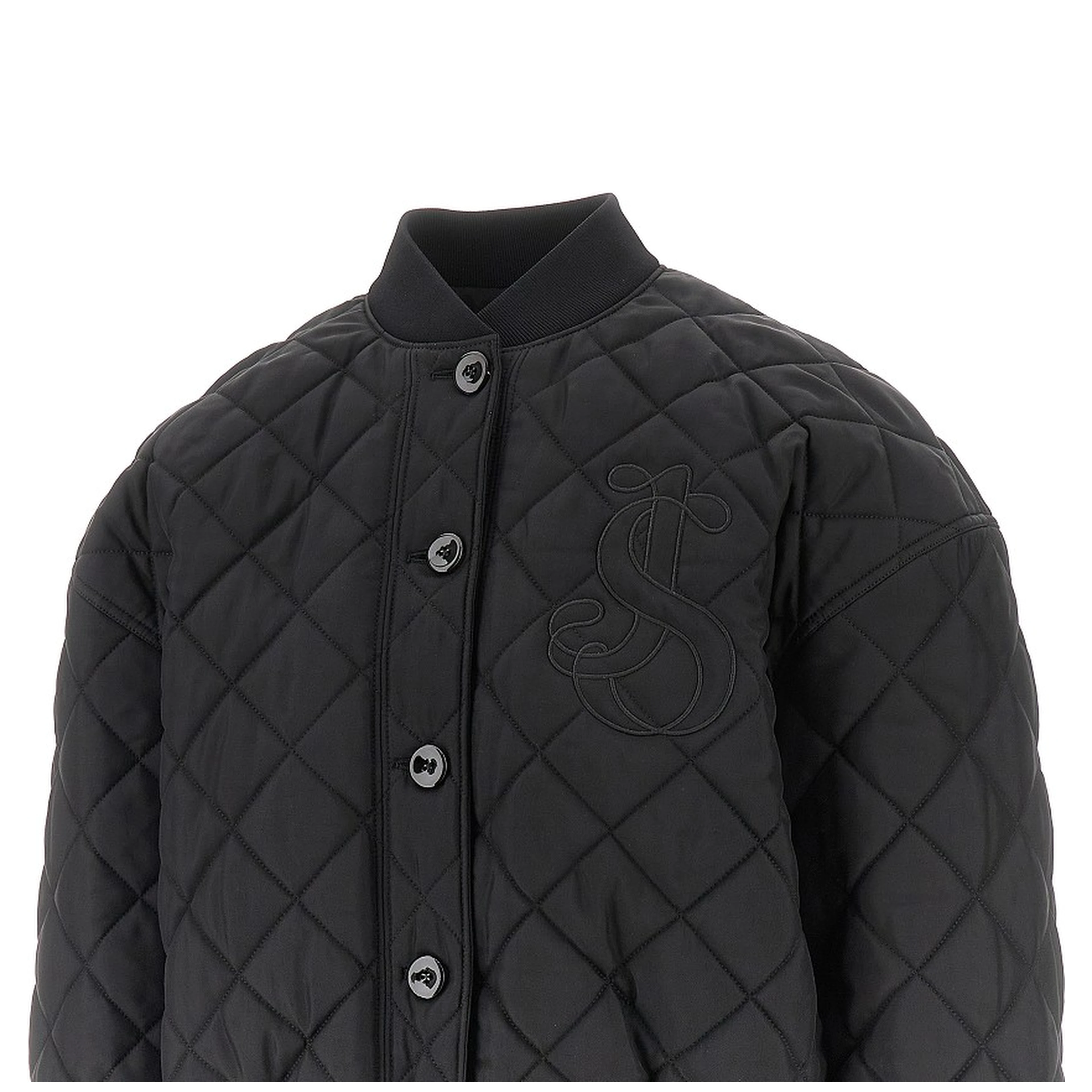 Diamond-quilted twill padded bomber jacket